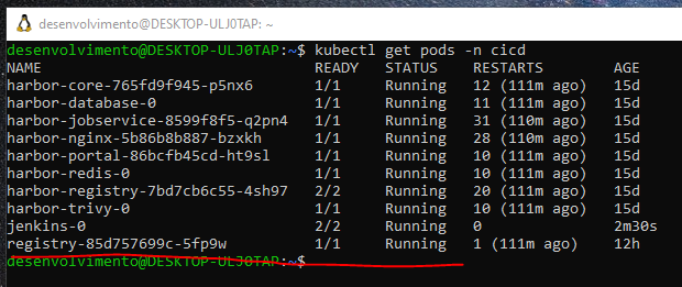 Pods rodando no namespace cicd